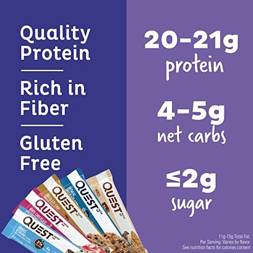 Quest protein bars with nutrition info: 20-21g protein, 4-5g net carbs, ÃÂÃÂÃÂÃÂÃÂÃÂÃÂÃÂ¢ÃÂÃÂÃÂÃÂÃÂÃÂÃÂÃÂÃÂÃÂÃÂÃÂÃÂÃÂÃÂÃÂ¤2g sugar.